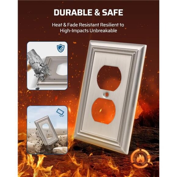 4-Pack Duplex Wall Plate, Metal Wall Outlet Cover for Receptacle, Light Switch - Picture 6 of 8